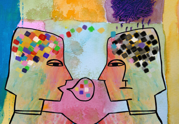 Talk Therapy. Facilitator talking to patient providing emotional support Two persons talking, Therapy, Grief therapy. Facilitator talking to patient, or a friend providing emotional support.